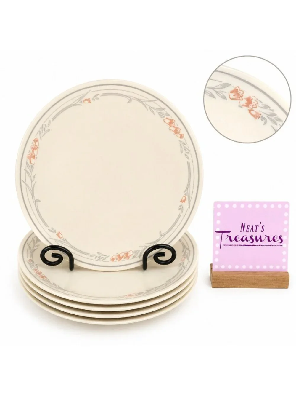 80's Corelle By Corning ROSE Tulip Pink Flowers Sandstone Dinner Plates Set of 6